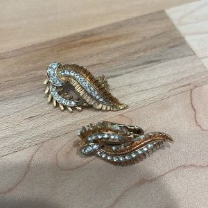 Vintage gold and diamond clip on earrings